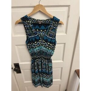 Charlie Jade Women's 100% Silk Blue‎ Patterned Dress Pockets Size Medium
